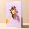 Blooming Gorgeous Dried Flower Greetings Card Standing Open with Beige Background