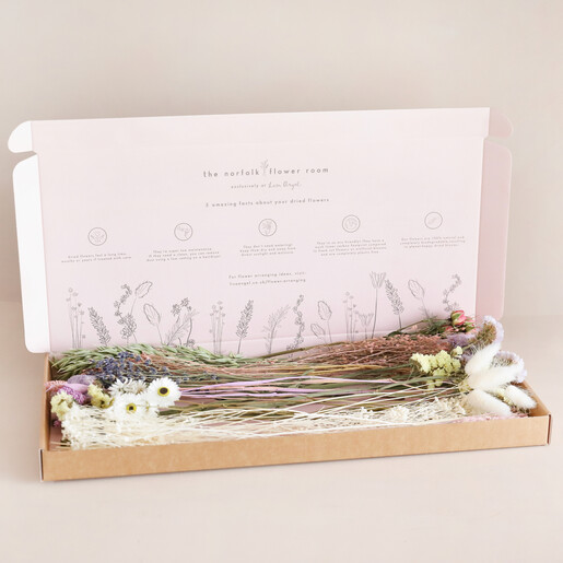 Letterbox Packaging Deconstructed Pastel Dried Flower Bouquet in Cardboard Letterbox Packaging