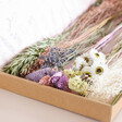 Close Up of Deconstructed Pastel Dried Flower Bouquet in Letterbox Packaging