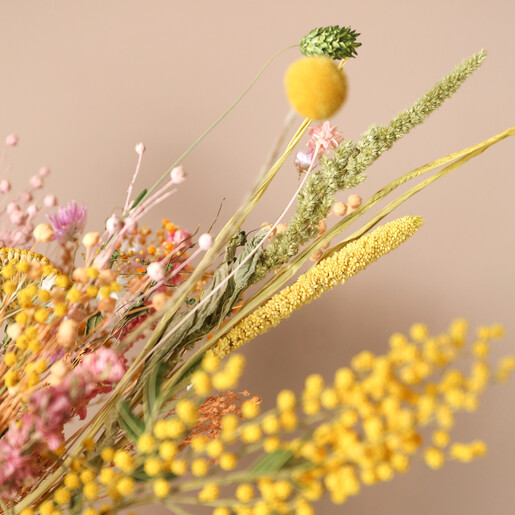 Close Up of Yellow Florals in Spring Meadow Dried Flower Bouquet