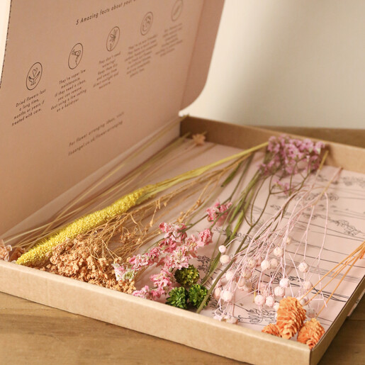 Spring Meadow Dried Flower Letterbox Bouquet Open in Packaging
