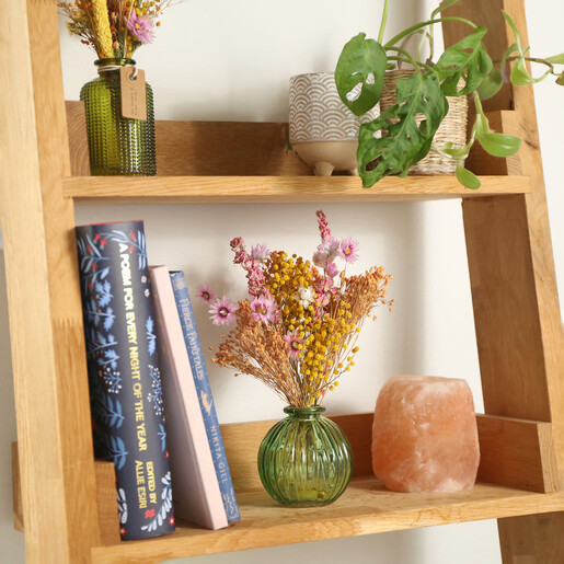 Spring Meadow Dried Flower Posy in Vase in Lifestyle Shot on Bookcase