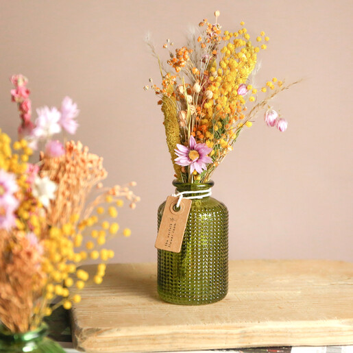 Spring Meadow Dried Flower Posy with Vase on Neutral Background