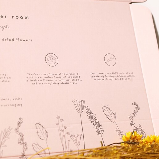 Care Info Inside Large Yellow and Blue Dried Flowers Letterbox Gift