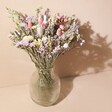 Luxury Pastel Dried Flower Bouquet in Glass Vase with Neutral Background