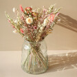 Luxury Vintage Pink Dried Flower Bouquet Arranged in Large Glass Vase
