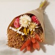Mum Yellow and Pink Small Dried Flower Bouquet Wrapped in Brown Paper