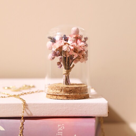 Small Dried Flower Offcut Glass Dome Stacked on Books