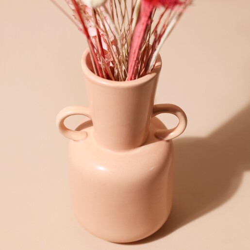 Close Up of Vase with Vibrant Valentine's Dried Flower Bouquet Stems