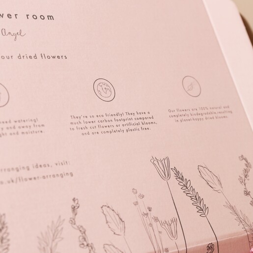 Inside of Packaging Showing Text in Vintage Valentine's Cut Dried Flowers Letterbox Gift