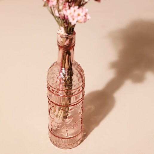 Close Up of Pink Bottle Vase From Vintage Valentine's Dried Flower Posy with Vase