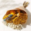 Yellow and Blue Dried Flower Posy Wrapped in Brown Paper