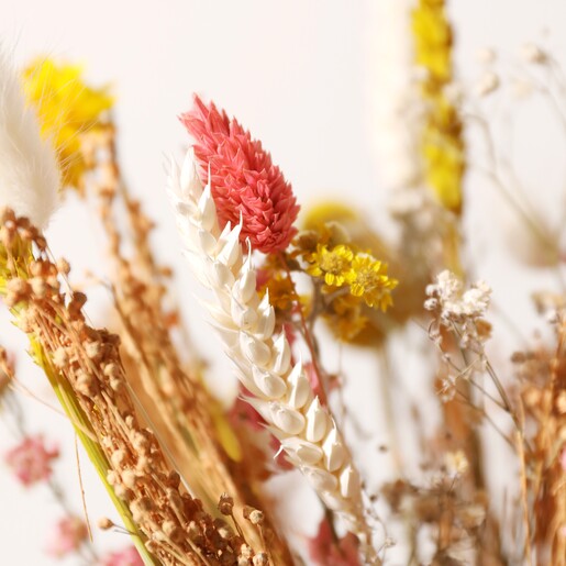 Close Up of Natural Florals From Yellow and Pink Dried Flower Bouquet