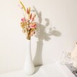 Yellow and Pink Dried Flower Posy with Vase on White Background