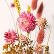 Close Up of Pink Florals From Yellow and Pink Dried Flower Posy with Vase