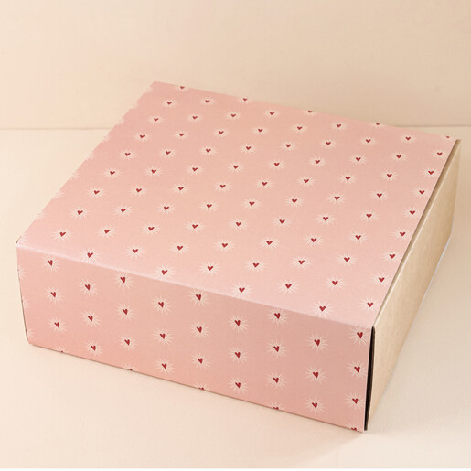 Heart Print Kraft Gift Box on Neutral Coloured Background