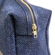 Close up of zip fastening on the Harris Tweed 100% Wool Wash Bag in Navy