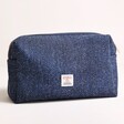 Harris Tweed 100% Wool Wash Bag in Navy on white surface against neutral background