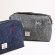 Two Personalised Harris Tweed 100% Wool Wash Bags in Blue and Grey
