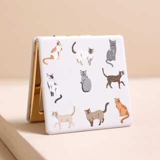 Grey Cat Print Compact Mirror