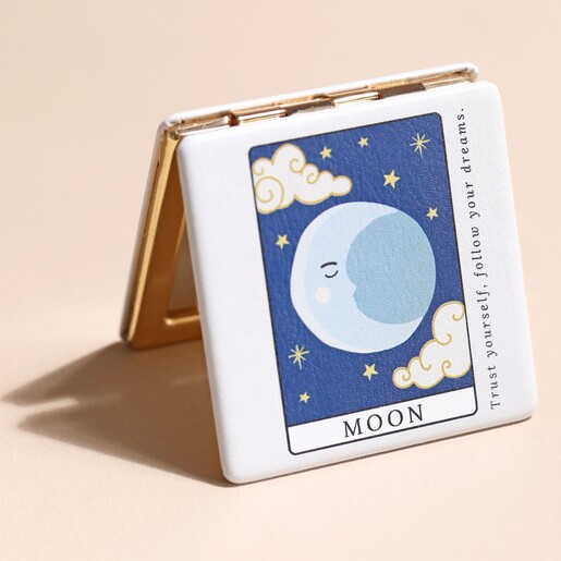 The Moon Tarot Card Compact Mirror on Neutral Background