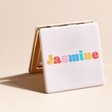 Personalised Rainbow Name Compact Mirror on Neutral Background