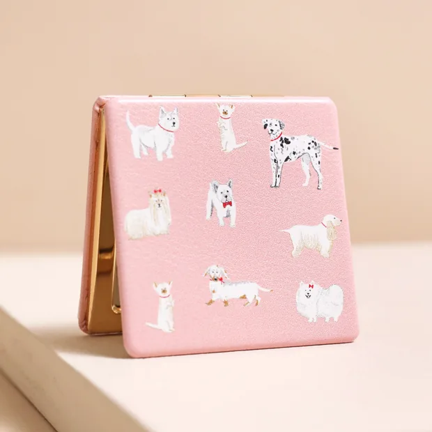 Pink Dog Print Compact Mirror Pink Dog Print Compact Mirror