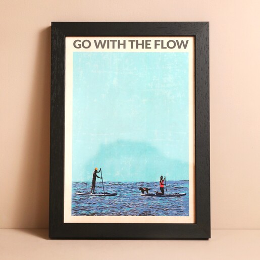 Go with the Flow A4 Framed Print Against Beige Wall