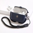 Open Personalised AirPods Pro 2nd Generation Soft Vegan Leather Case in Navy with headphones inside