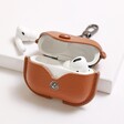 Open Personalised AirPods Pro Soft Vegan Leather Case in Tan with headphones inside
