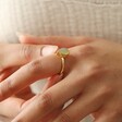 Model Holding My Doris Semi-Precious Yellow Chalcedony Stone Ring in Gold on Finger
