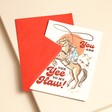 Yee To My Haw Valentine's Day Card with red envelope on neutral coloured background