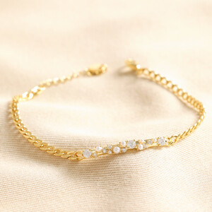 Crystal and Pearl Bar Bracelet in Gold