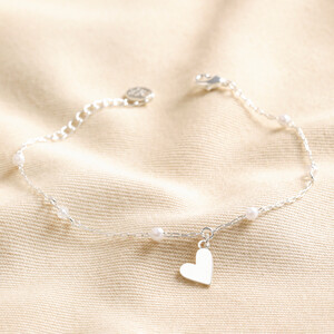 Beaded Pearl Heart Charm Bracelet in Silver