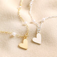 Beaded Pearl Heart Charm Bracelet in Gold with Silver Version on Beige Fabric