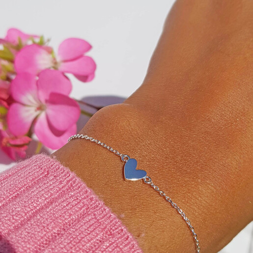 Personalised Initial Shiny Heart Charm Bracelet in silver on model