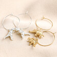 Lisa Angel Ladies' Silver and Gold Dinosaur Charm Hoop Earrings