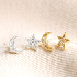 Lisa Angel Delicate Moon and Star Crystal Stud Earrings in Gold
