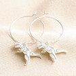 Lisa Angel Ladies' Silver T-Rex Charm Hoop Earrings