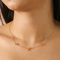 Blue Crystal Celestial Necklace in Gold