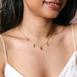 Colourful Crystal Fruit Charm Necklace in Gold on model