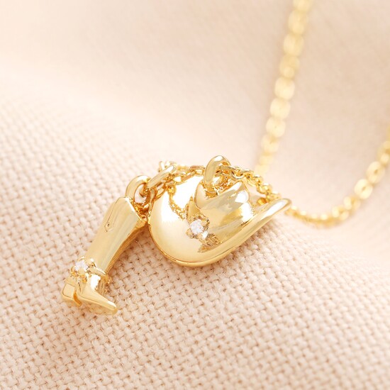 Cowboy Boot and Hat Pendant Necklace in Gold