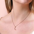 Crescent Moon Pendant Necklace Rose Gold Close up on Model