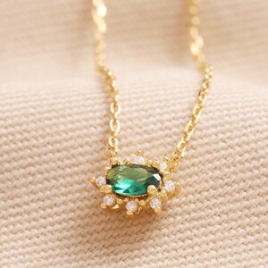 Green Crystal Pendant Necklace in Gold