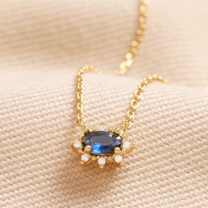 Blue Crystal Pendant Necklace in Gold