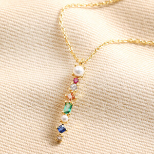 Colourful Gemstone Bar Pendant Necklace in Gold