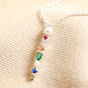 Colourful Gemstone Bar Pendant Necklace in Silver