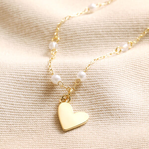 Beaded Pearl Heart Pendant Necklace in Gold