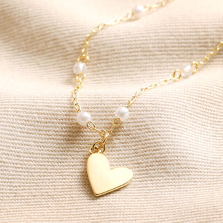 Beaded Pearl Heart Pendant Necklace in Gold