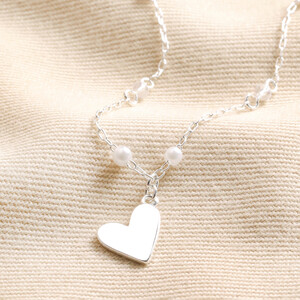 Beaded Pearl Heart Pendant Necklace in Silver